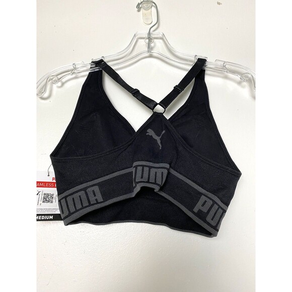 PUMA Sports Bra Women's Size M Black Seamless Padded Stretch Adjustable - Picture 8 of 11